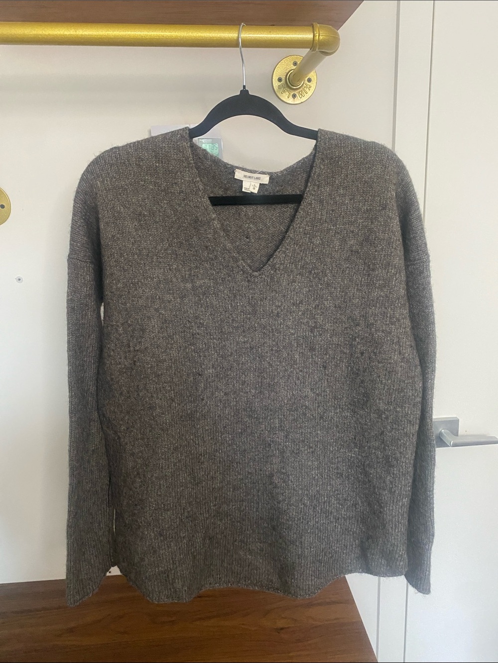HELMUT LANG - Wool and Yak Yak Heather Gray V-Neck Sweater - Size L